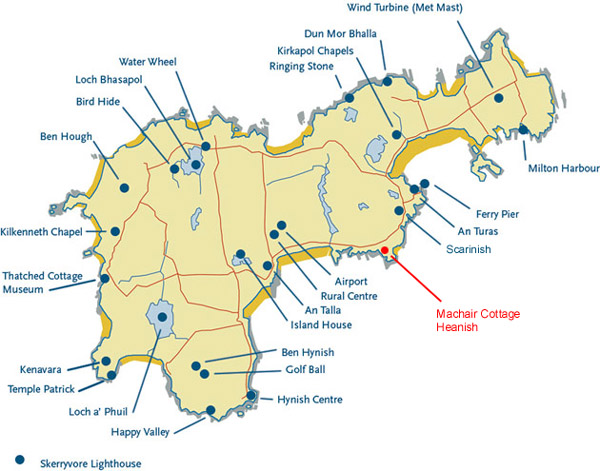 Location of the holiday cottage on the island
